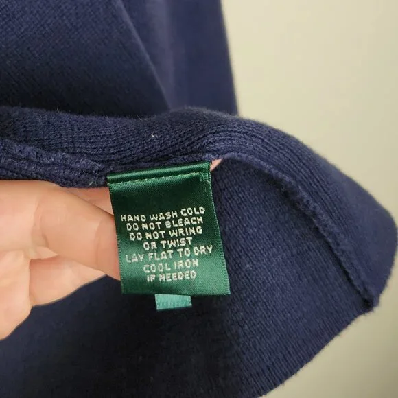 LRL Lauren Ralph Lauren Navy Blue Cotton Knit Sweater Blazer sz PM - Picture 9 of 10
